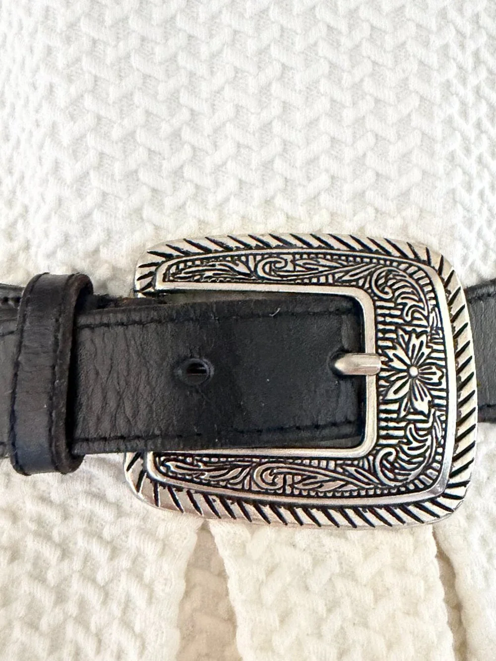 Vintage boho silver medallions genuine leather woven belt Sz S edelweiss